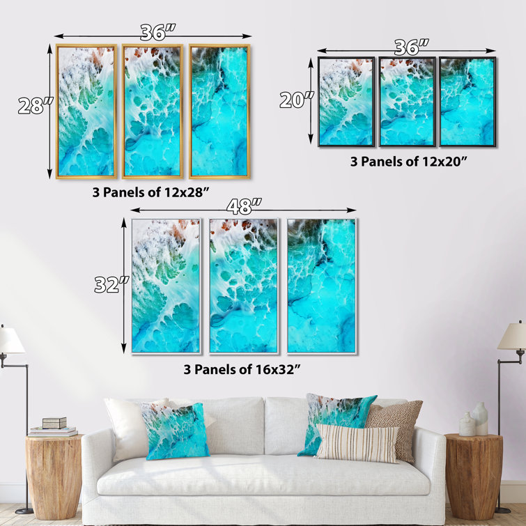 Highland Dunes Waves Epoxy ResIn Art III Framed On Canvas 3 Pieces